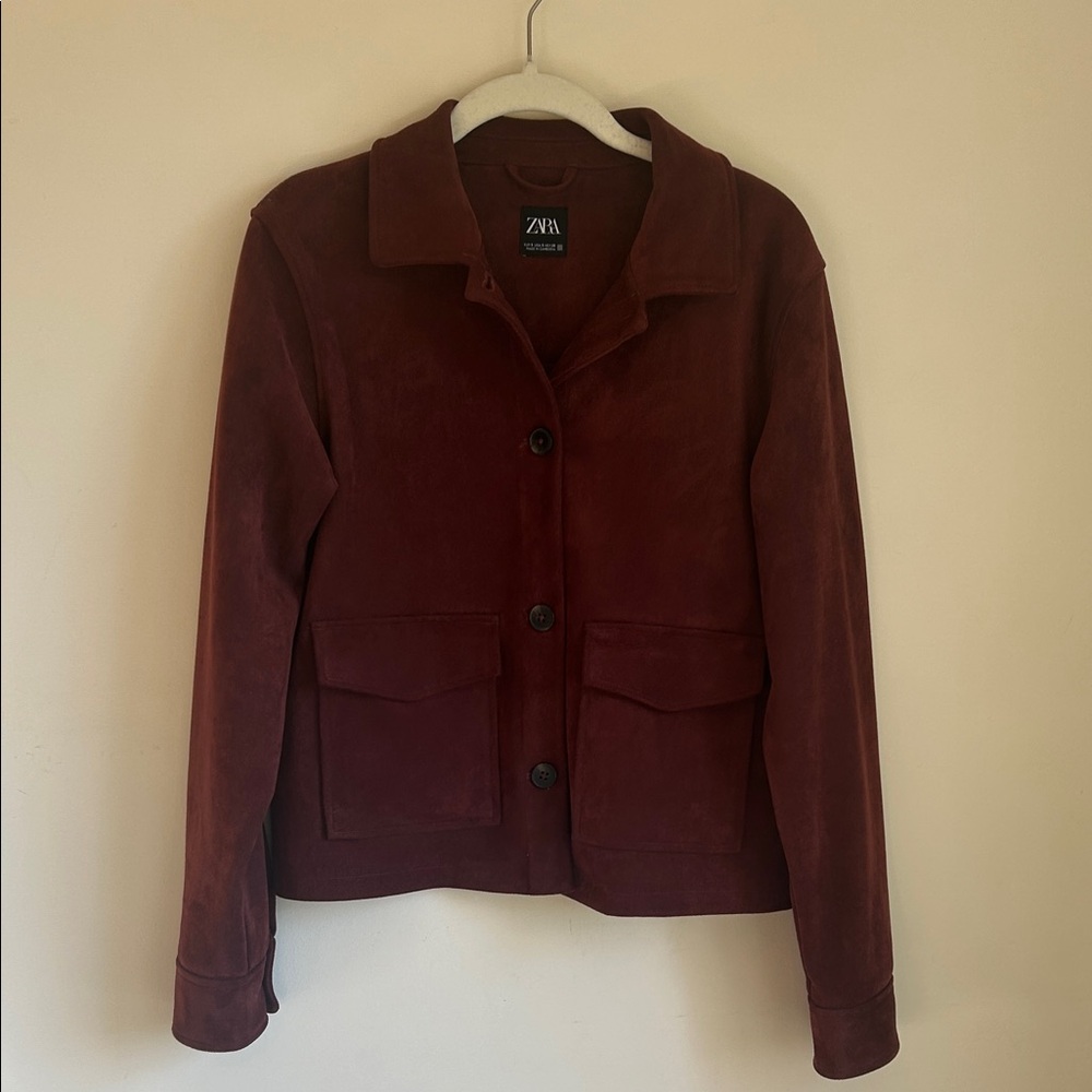 Zara Burgundy Suede Utility Jacket - Picture 8 of 8